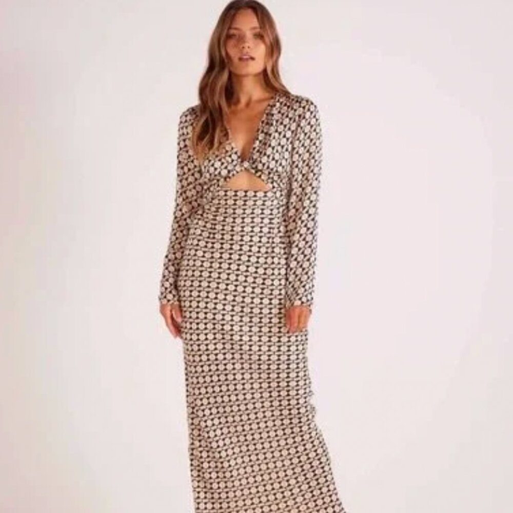 NWT MINKPINK geometric print long sleeve midi dress SMALL